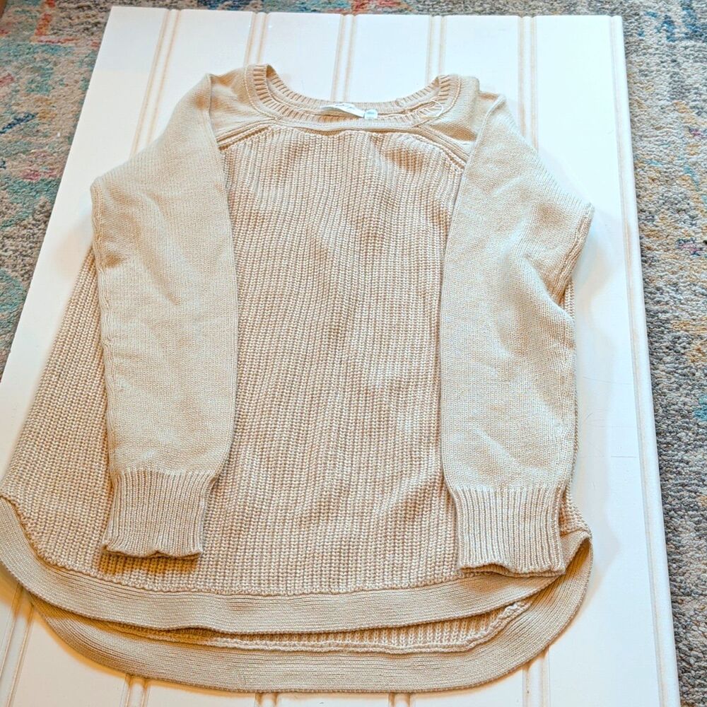 RD Style Beige Solid Knit Crew Neck Pullover Long Sleeve Sweater Women's M